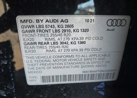 2022 Audi Sq5 Premium Plus Tfsi Quattro Tiptronic from USA, damaged, VIN WA1B4AFY0N2030945